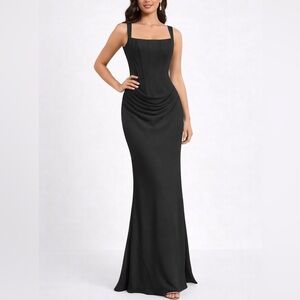 Elegant Black Evening Gown with Square Neckline